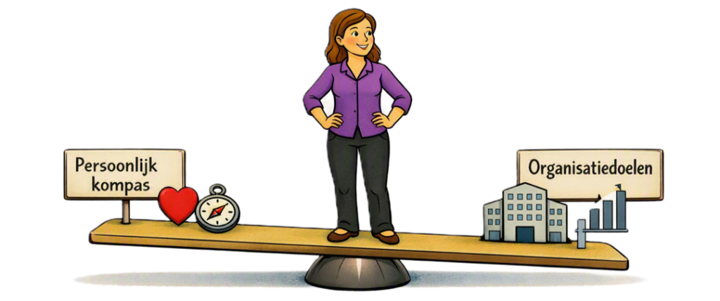 Illustratie van het morele domein, met symbolen voor waarden, integriteit en diversiteit in de werkcontext.